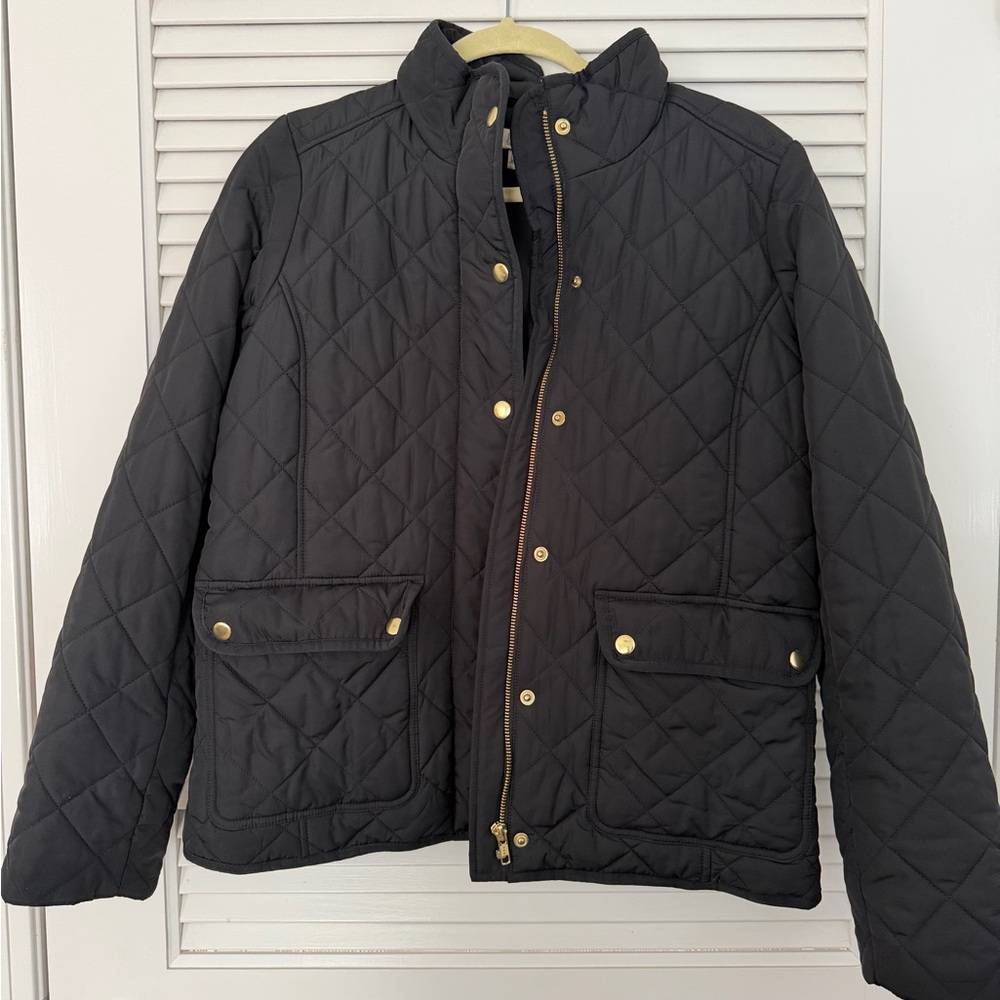 J Crew Black Quilted Jacket with Gold Accents